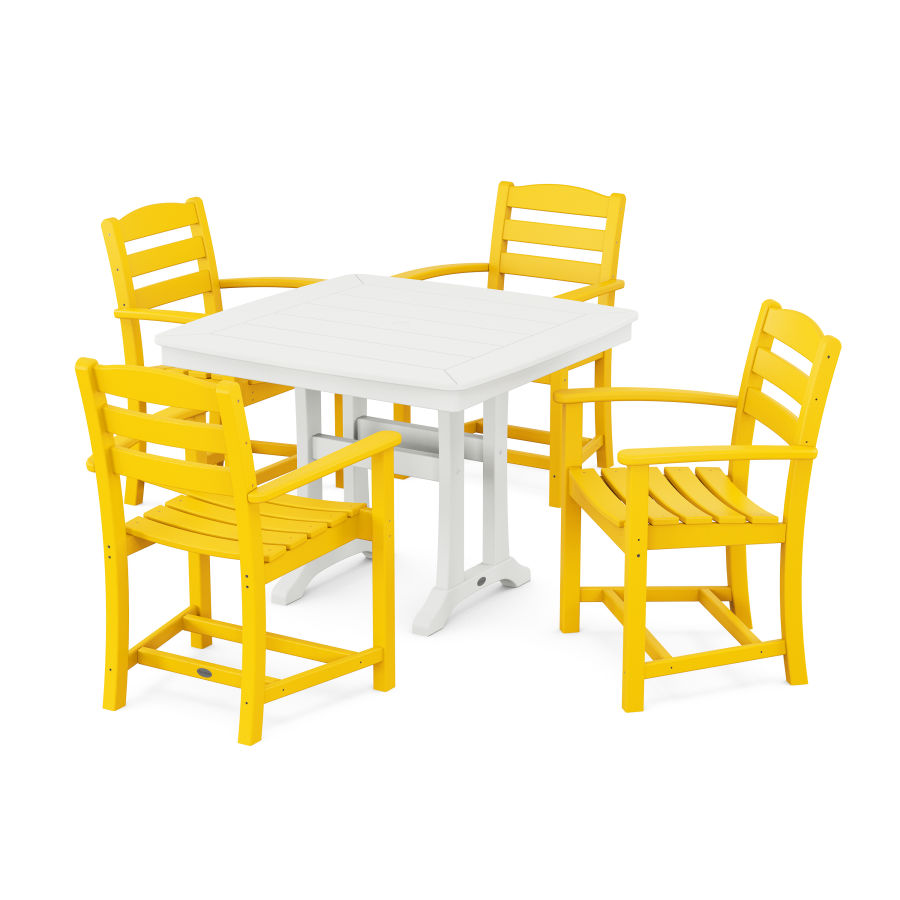 POLYWOOD La Casa Café 5-Piece Dining Set with Trestle Legs in Lemon / White