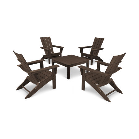 POLYWOOD Quattro Folding Chair 5-Piece Conversation Set in Mahogany