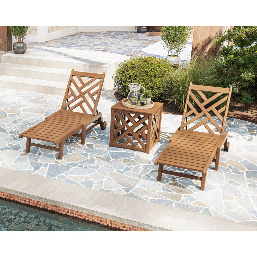 Chippendale 3-Piece Chaise Set with Wheels and Umbrella Stand Accent Table