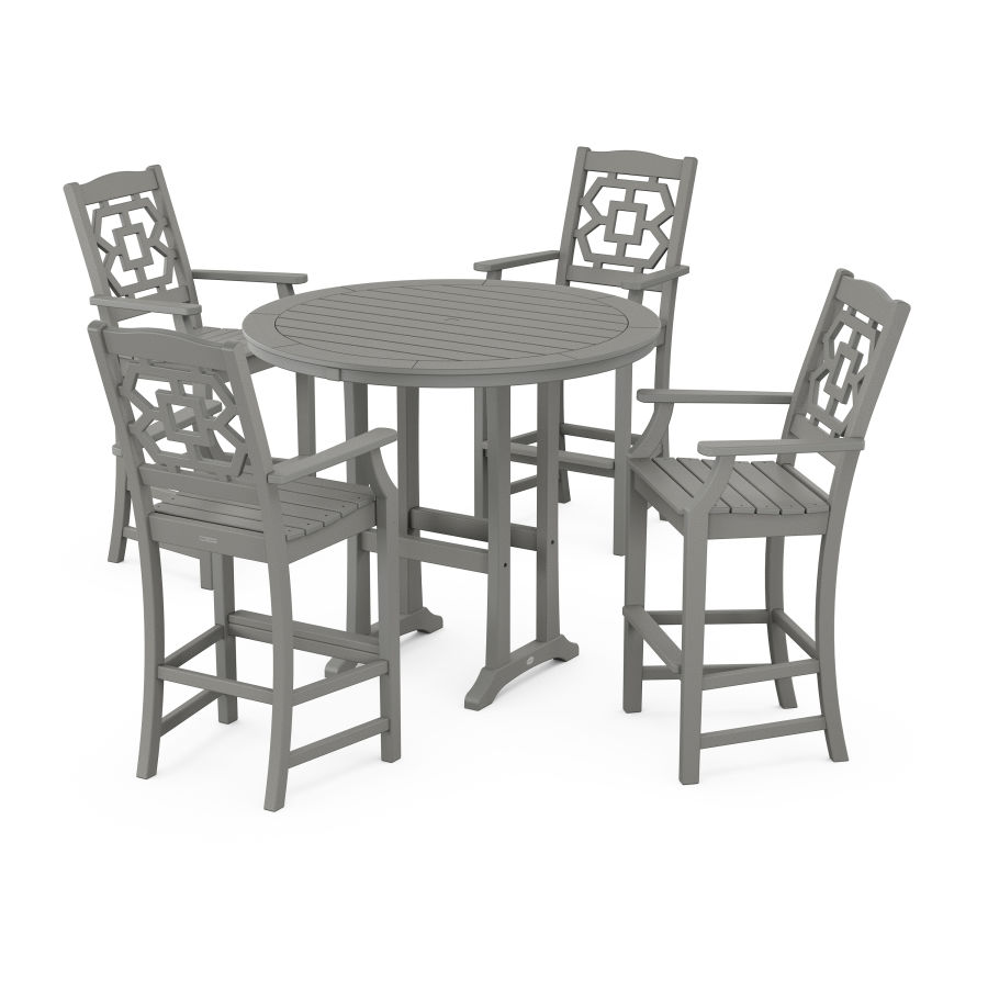 POLYWOOD Chinoiserie 5-Piece Round Bar Set in Slate Grey