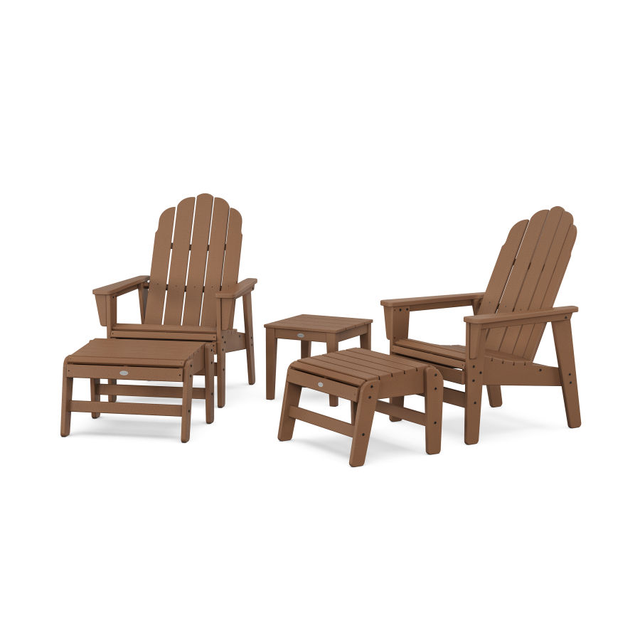 POLYWOOD 5-Piece Vineyard Grand Upright Adirondack Set with Ottomans and Side Table in Teak