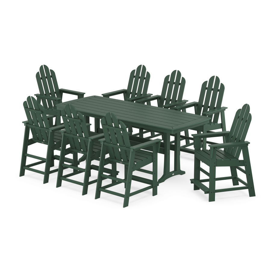 POLYWOOD Long Island 9-Piece Counter Set with Trestle Legs in Green