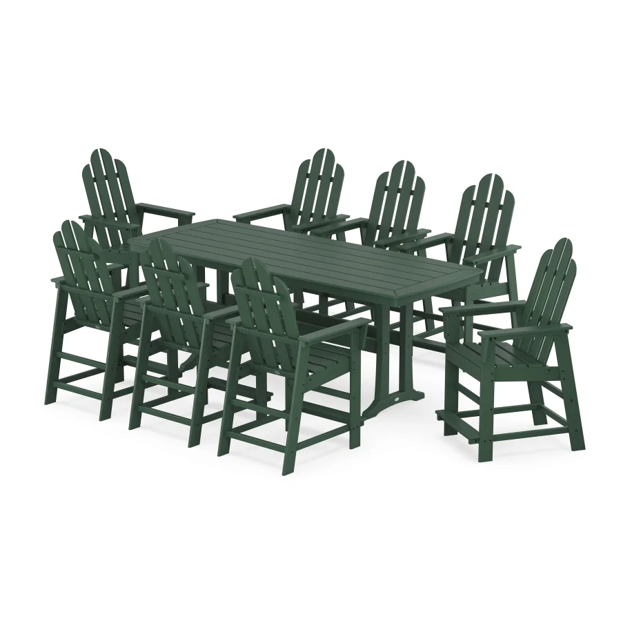 POLYWOOD Long Island 9-Piece Counter Set with Trestle Legs in Green