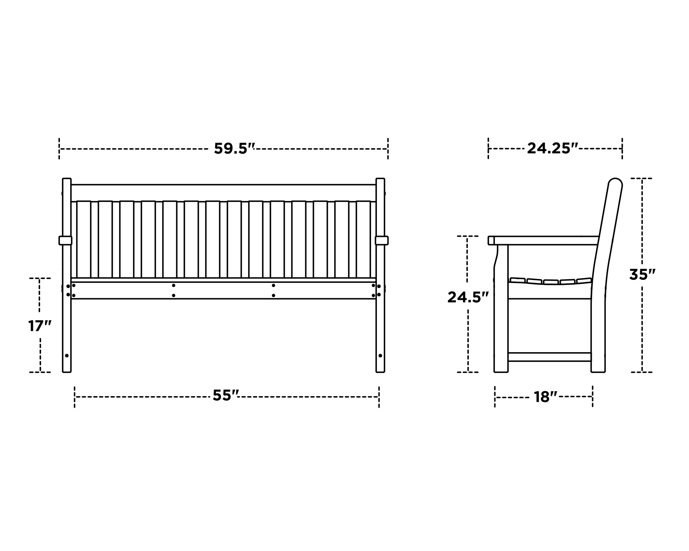 Dimensions for Traditional Garden 60" Bench