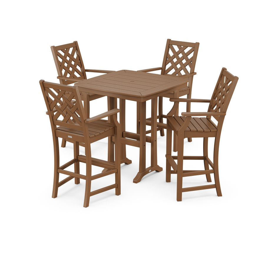 POLYWOOD Wovendale 5-Piece Bar Set with Trestle Legs in Teak