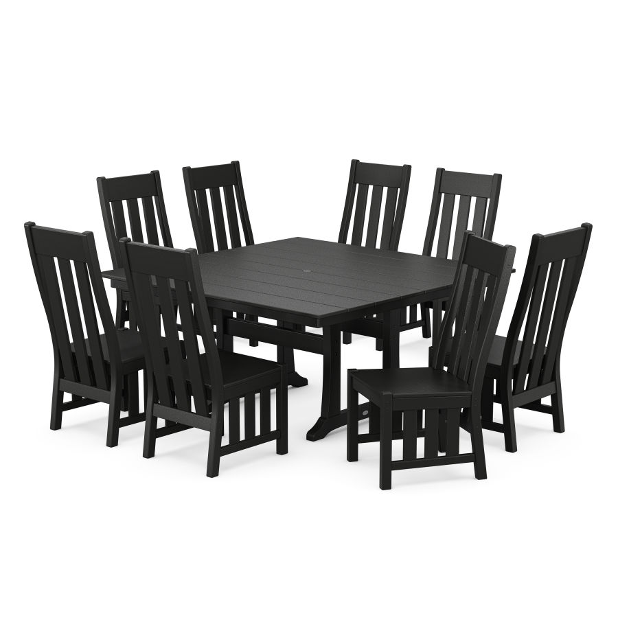 POLYWOOD Acadia Side Chair 9-Piece Square Farmhouse Dining Set with Trestle Legs in Black