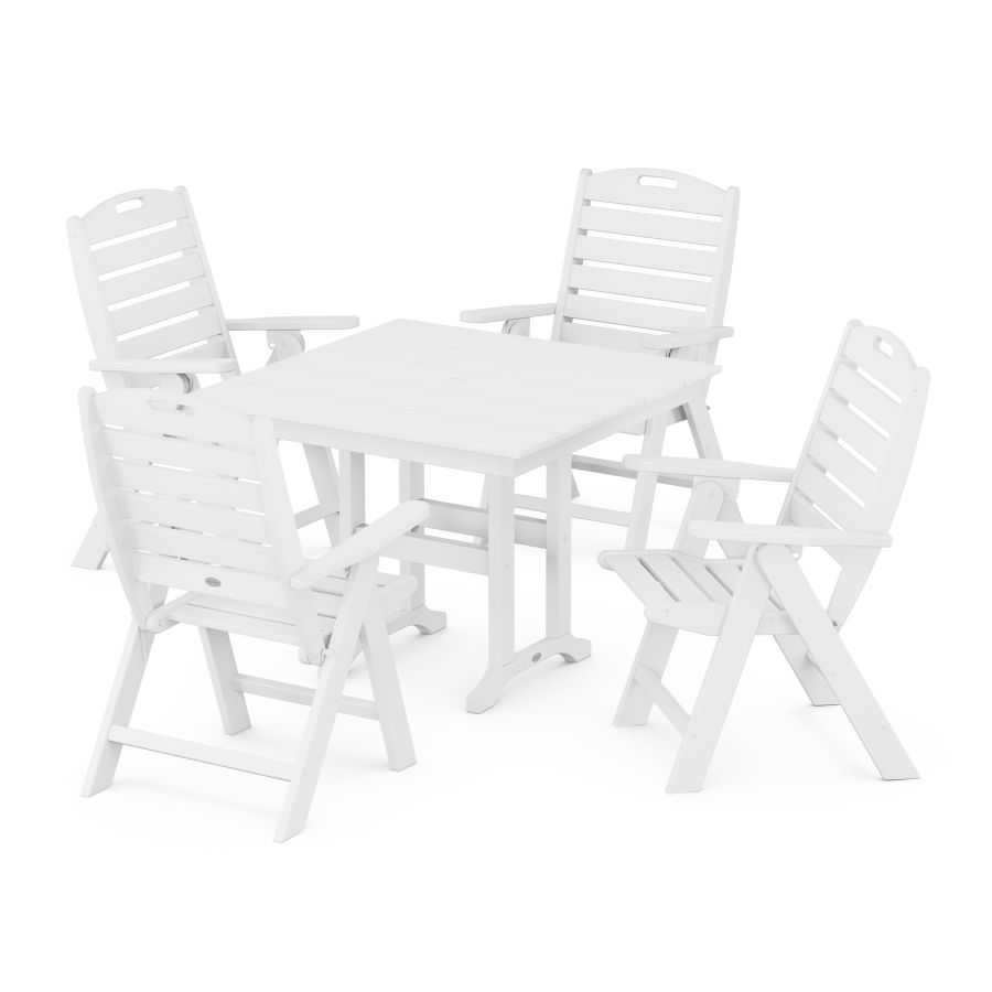 POLYWOOD Nautical Folding Highback Chair 5-Piece Farmhouse Dining Set in White
