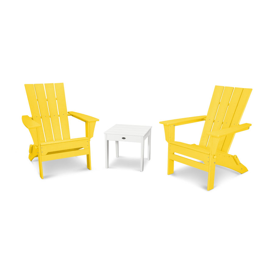 POLYWOOD Quattro Folding Chair 3-Piece Adirondack Set in Lemon / White