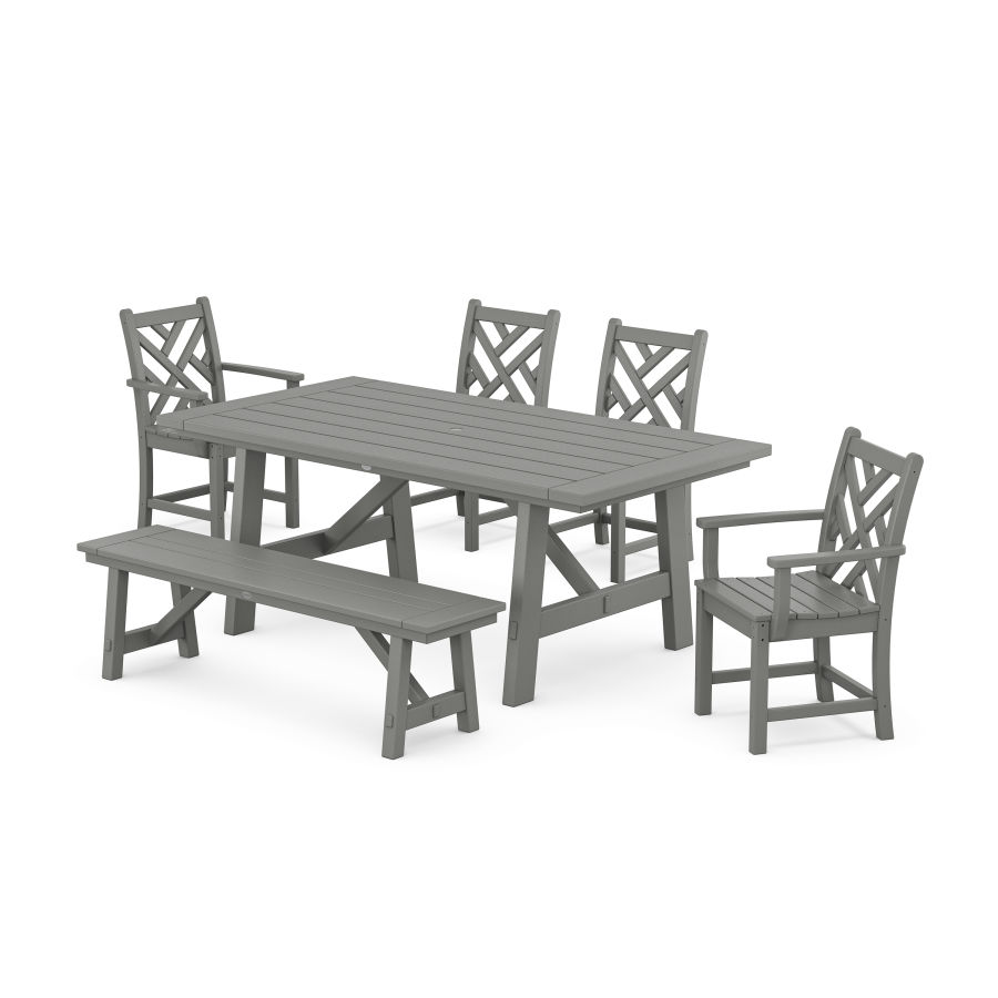 POLYWOOD Chippendale 6-Piece Rustic Farmhouse Dining Set With Bench