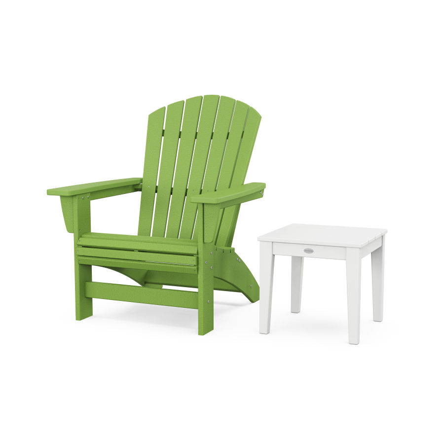 POLYWOOD Nautical Grand Adirondack Chair with Side Table in Lime / White