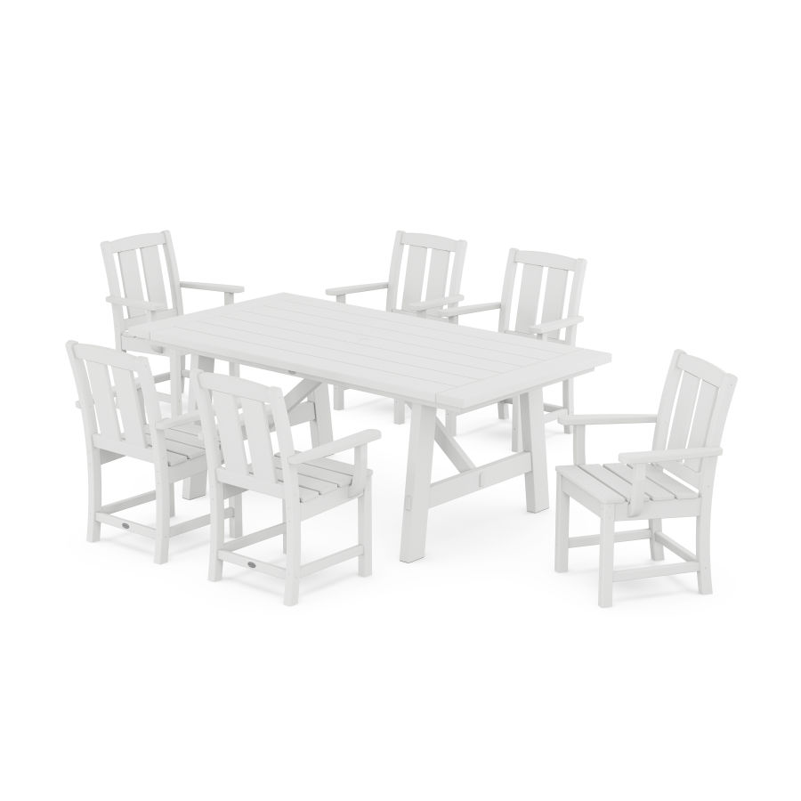 POLYWOOD Mission Arm Chair 7-Piece Rustic Farmhouse Dining Set in White
