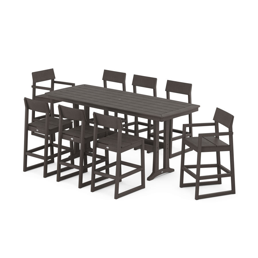 POLYWOOD EDGE 9-Piece Bar Set with Trestle Legs in Vintage Coffee
