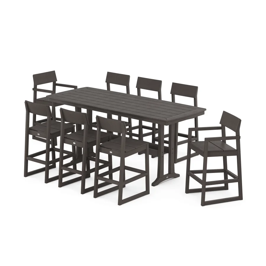 POLYWOOD EDGE 9-Piece Bar Set with Trestle Legs in Vintage Finish