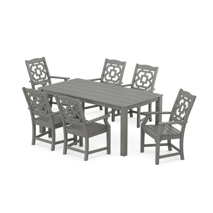 POLYWOOD Chinoiserie Arm Chair 7-Piece Parsons Dining Set in Slate Grey