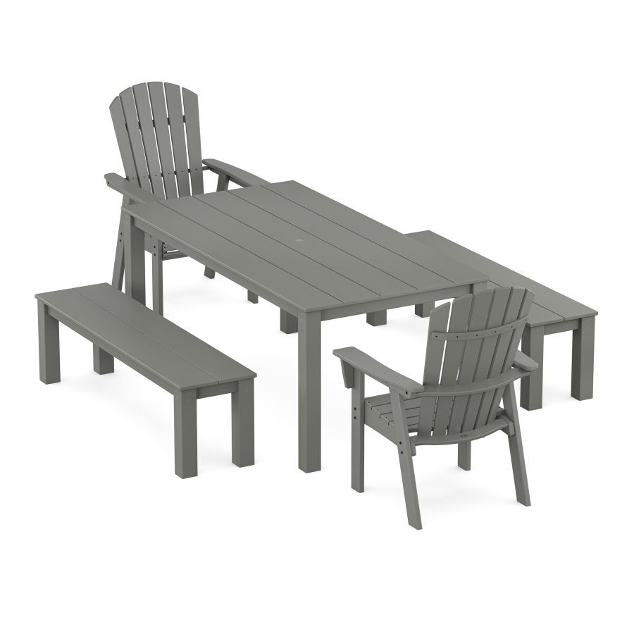 POLYWOOD Nautical Curveback Adirondack 5-Piece Parsons Dining Set with Benches