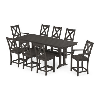 POLYWOOD Braxton 9-Piece Counter Set with Trestle Legs in Vintage Finish