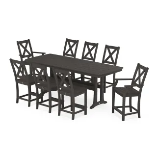 POLYWOOD Braxton 9-Piece Counter Set with Trestle Legs in Vintage Finish