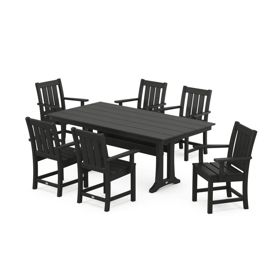 POLYWOOD Oxford Arm Chair 7-Piece Farmhouse Dining Set with Trestle Legs in Black
