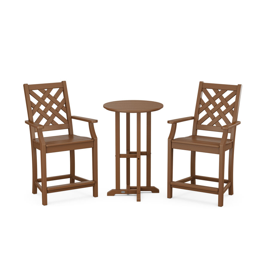 POLYWOOD Wovendale 3-Piece Farmhouse Bistro Counter Set in Teak