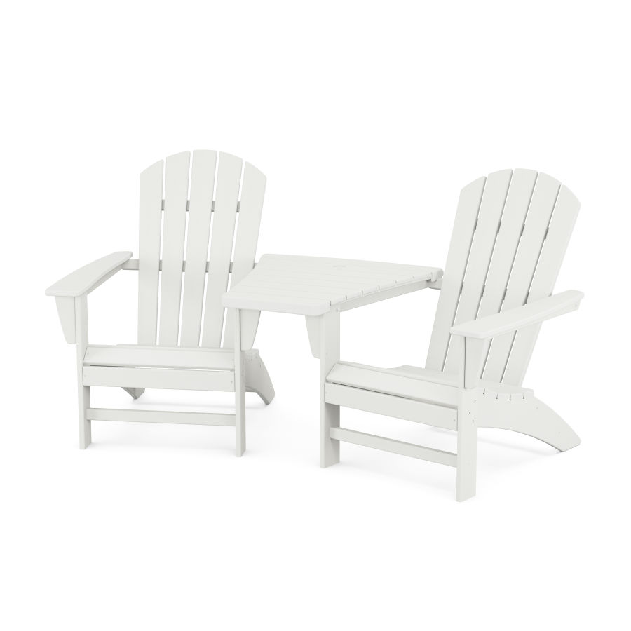POLYWOOD Nautical 3-Piece Adirondack Set with Angled Connecting Table in Vintage White