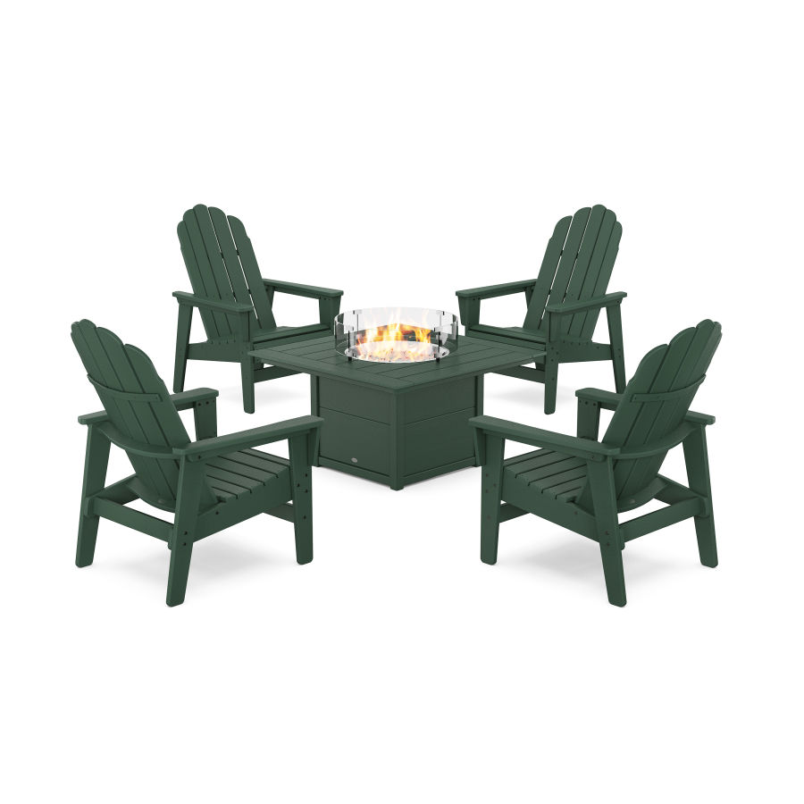 POLYWOOD 5-Piece Vineyard Grand Upright Adirondack Conversation Set with Fire Pit Table in Green