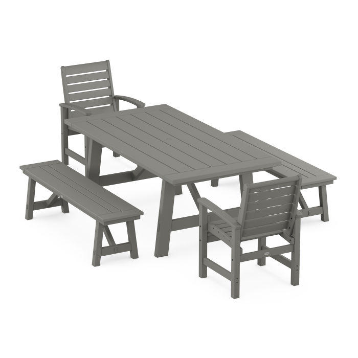 POLYWOOD Signature 5-Piece Rustic Farmhouse Dining Set With Benches