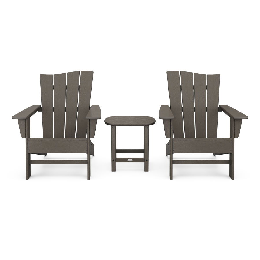 POLYWOOD Wave 3-Piece Adirondack Chair Set in Vintage Finish