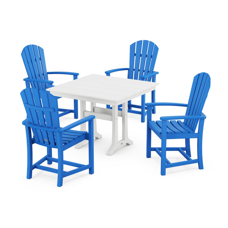 POLYWOOD Palm Coast 5-Piece Farmhouse Dining Set With Trestle Legs in Pacific Blue / White
