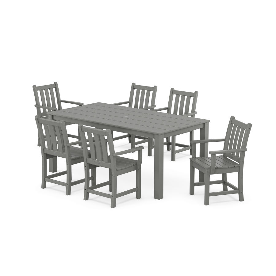 POLYWOOD Traditional Garden Arm Chair 7-Piece Parsons Dining Set in Slate Grey
