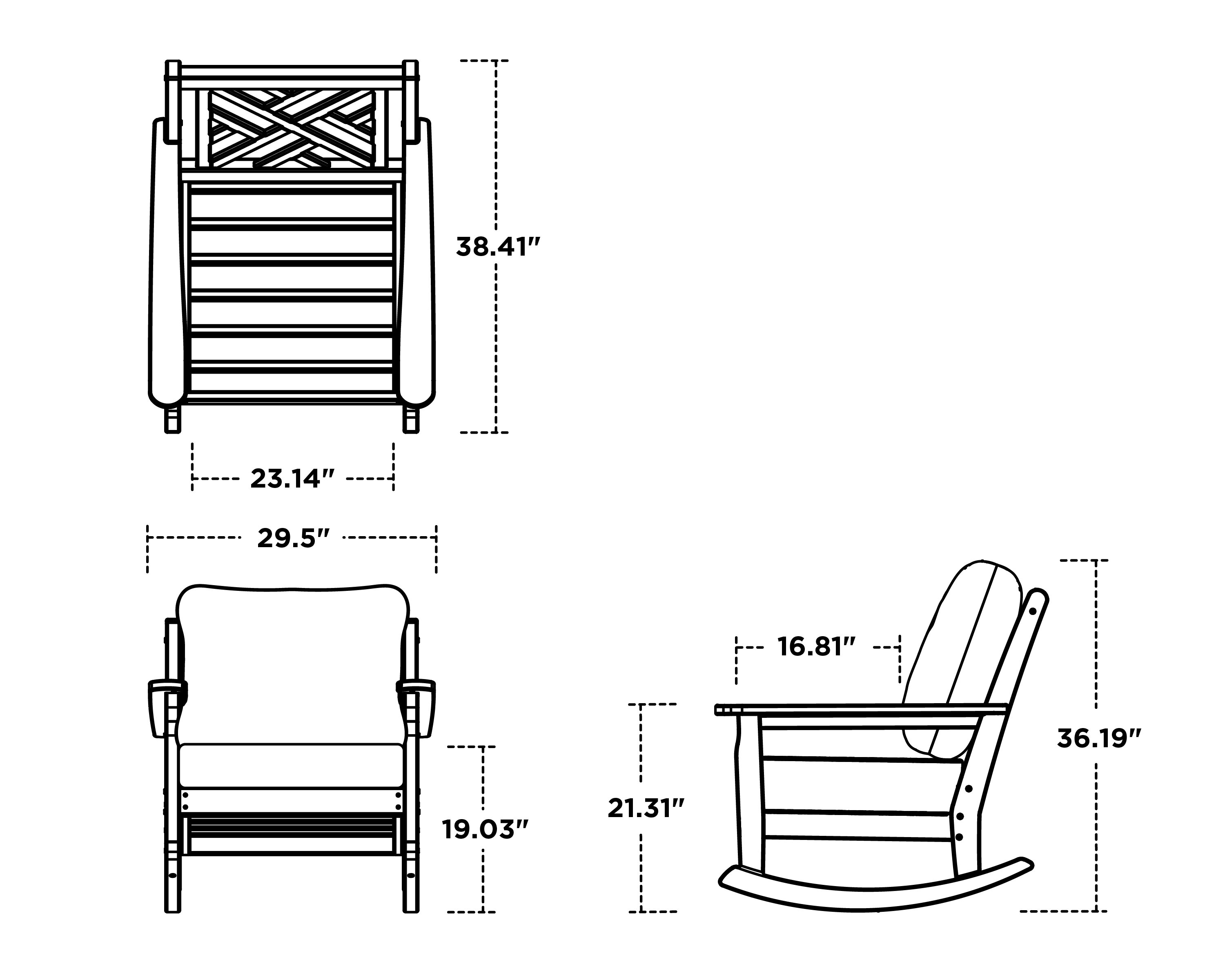 Dimensions for Chippendale Deep Seating Rocking Chair