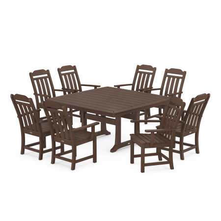 Country Living 9-Piece Square Dining Set with Trestle Legs in Mahogany