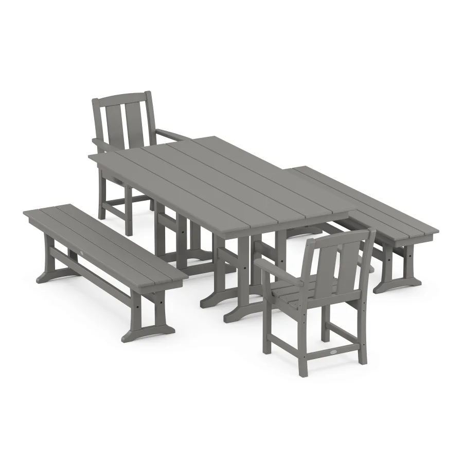 POLYWOOD Mission 5-Piece Farmhouse Dining Set with Benches