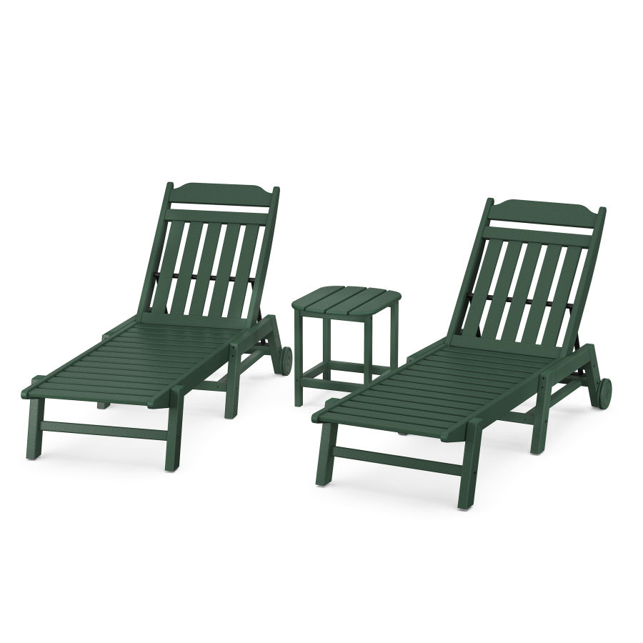 POLYWOOD Country Living 3-Piece Chaise Set with Wheels in Green