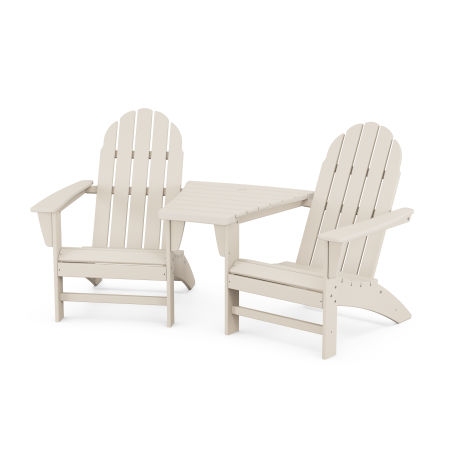 Vineyard 3-Piece Adirondack Set with Angled Connecting Table in Sand