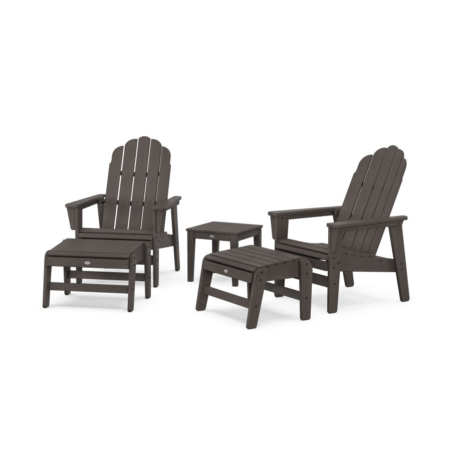 POLYWOOD 5-Piece Vineyard Grand Upright Adirondack Set with Ottomans and Side Table in Vintage Finish