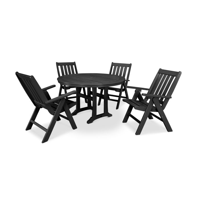 POLYWOOD Vineyard Folding Chair 5-Piece Round Dining Set with Trestle Legs