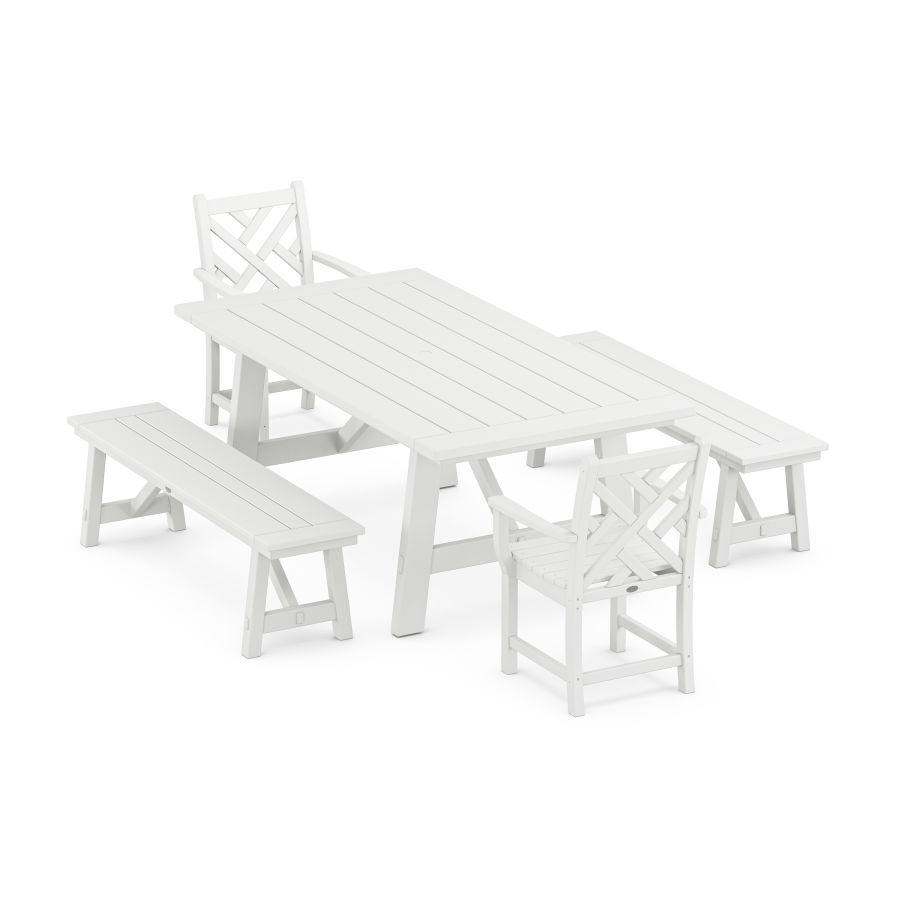 POLYWOOD Chippendale 5-Piece Rustic Farmhouse Dining Set With Trestle Legs in White