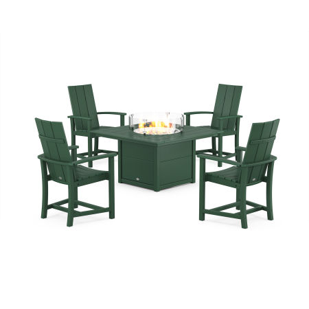 Modern 4-Piece Upright Adirondack Conversation Set with Fire Pit Table in Green