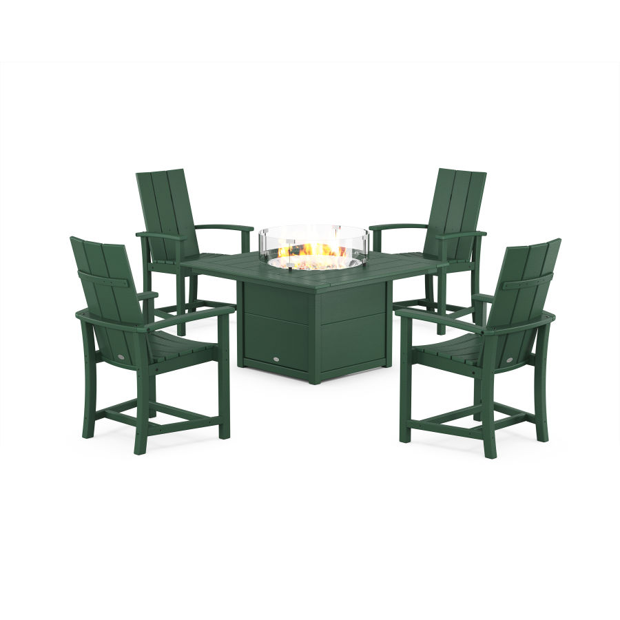 POLYWOOD Modern 4-Piece Upright Adirondack Conversation Set with Fire Pit Table in Green