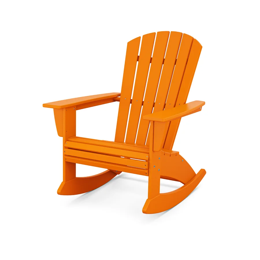 POLYWOOD Nautical Curveback Adirondack Rocking Chair in Tangerine