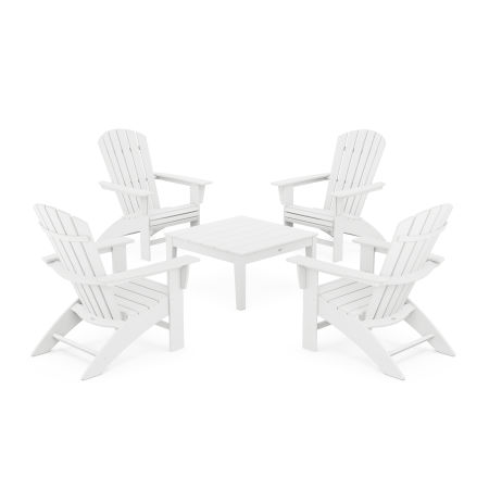 5-Piece Nautical Curveback Adirondack Chair Conversation Set with 36" Conversation Table in White