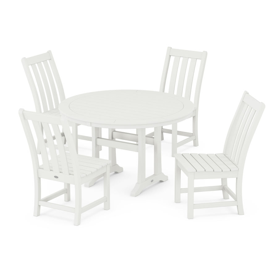 POLYWOOD Vineyard Side Chair 5-Piece Round Dining Set With Trestle Legs in Vintage White