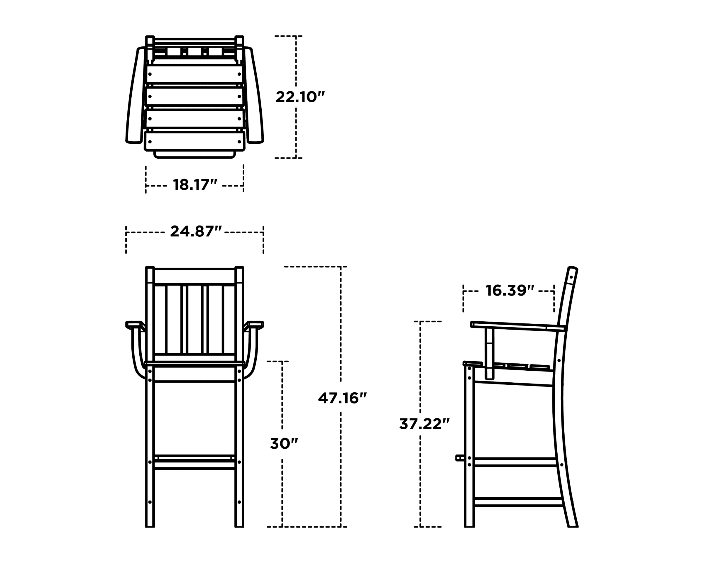 Dimensions for Oxford Bar Arm Chair
