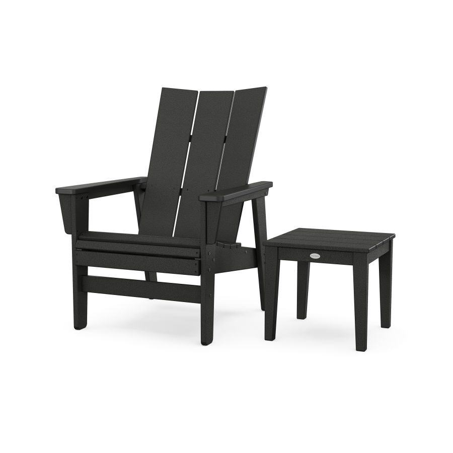 POLYWOOD Modern Grand Upright Adirondack Chair with Side Table in Black