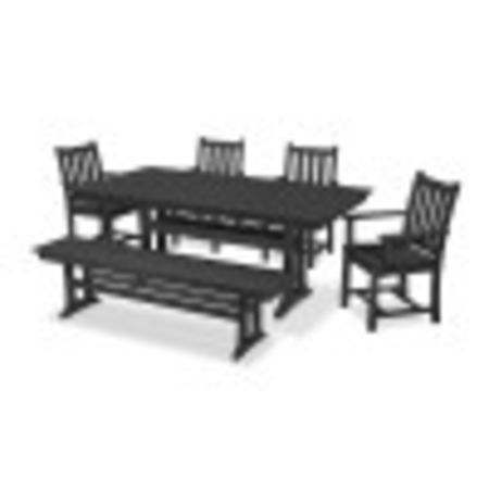 Traditional Garden 6-Piece Farmhouse Dining Set with Bench in Black