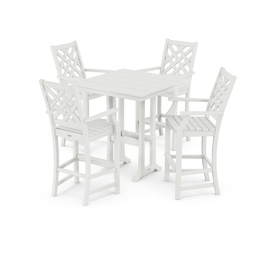 POLYWOOD Wovendale 5-Piece Farmhouse Bar Set with Trestle Legs in White