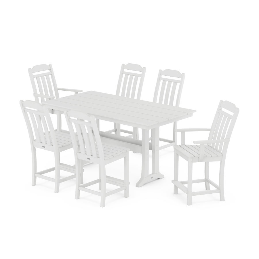POLYWOOD Country Living 7-Piece Farmhouse Counter Set with Trestle Legs in White