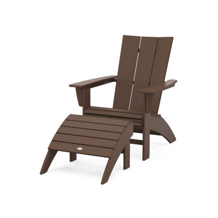 Modern Curveback Adirondack Chair 2-Piece Set with Ottoman in Mahogany