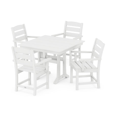 Lakeside 5-Piece Farmhouse Trestle Arm Chair Dining Set in White