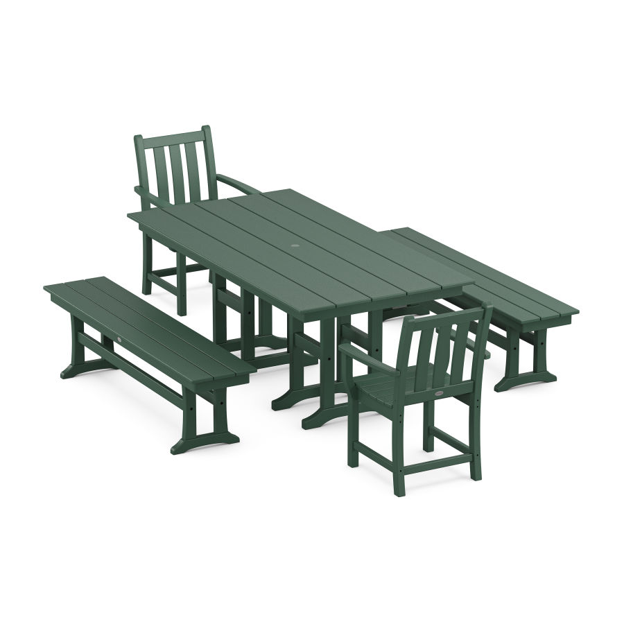 POLYWOOD Traditional Garden 5-Piece Farmhouse Dining Set in Green